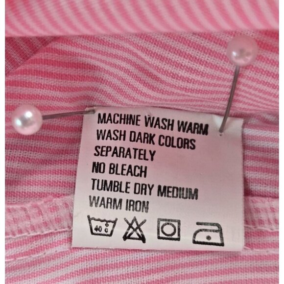 Rock N Roll Women's Shirt 50's Elvis Pink White Stripe XL Button-Up Long Sleeve - Picture 10 of 16